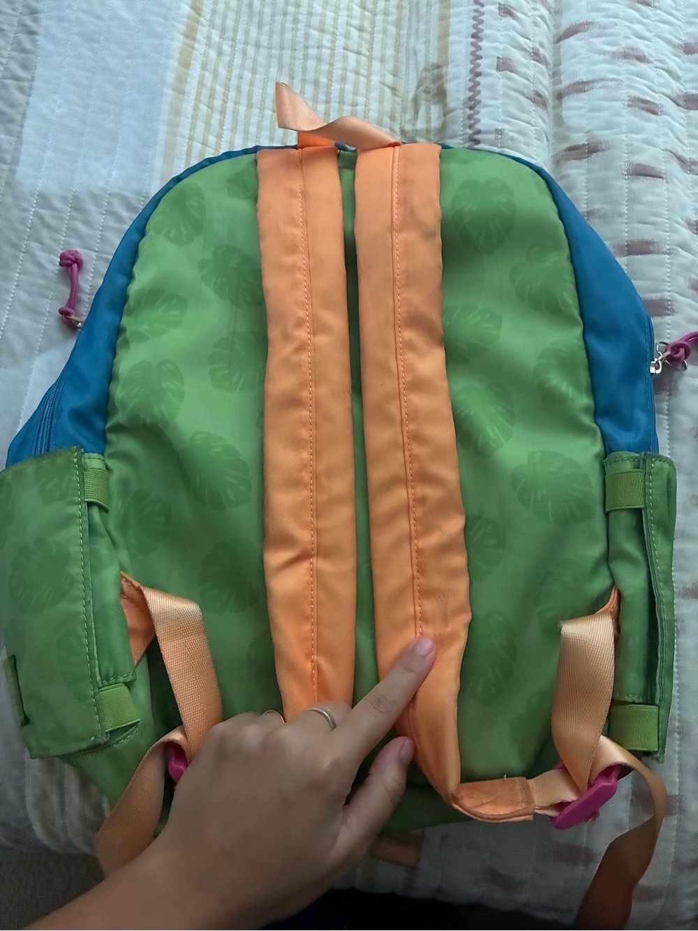 Stitch Kids Backpack in Blue, Green & Orange - Picture 2 of 5